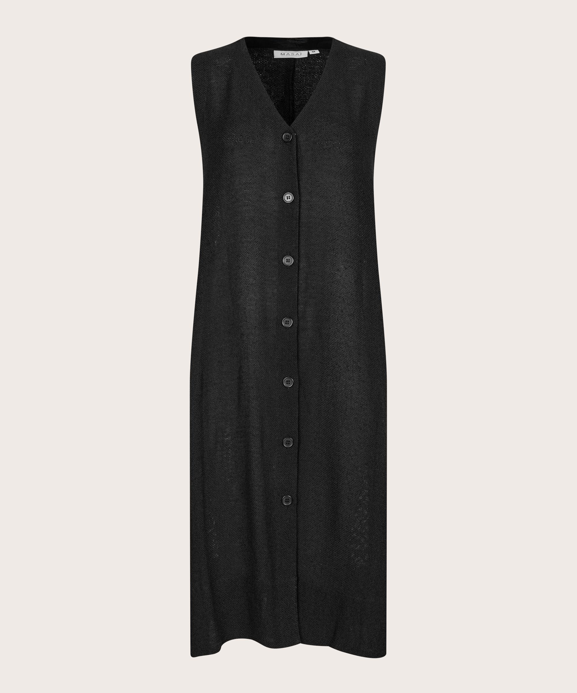 Durchgeknöpftes Bouclé-Kleid ohne Ärmel, Black