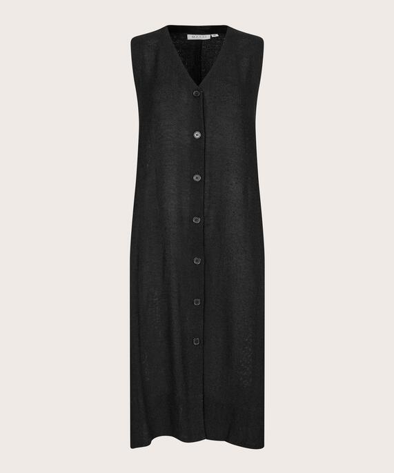 Durchgeknöpftes Bouclé-Kleid ohne Ärmel, Black