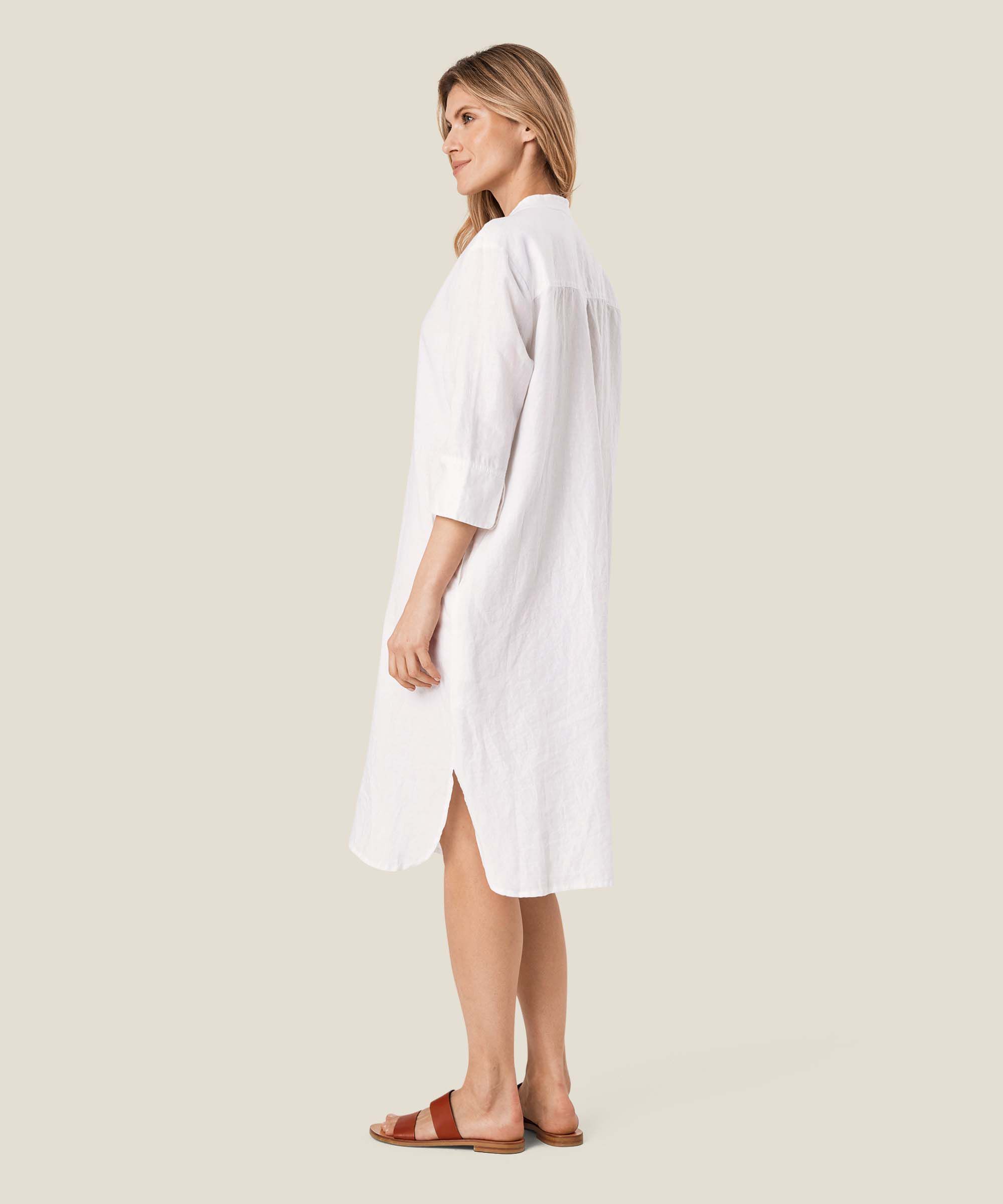 Hemdkleid aus Leinen mit Dreiviertelärmeln, White