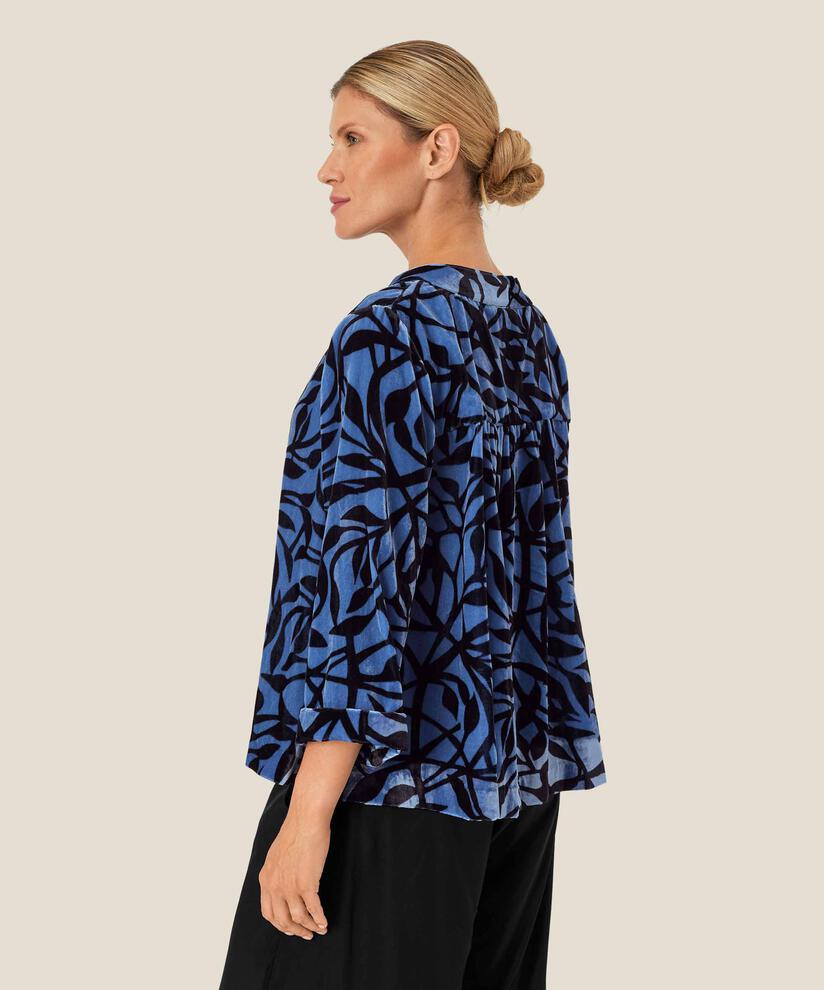 Veloursbluse mit V-Ausschnitt und Falten hinten, Federal Blue