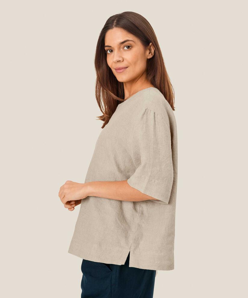 Bluse aus Leinen mit Vordertasche, Natural