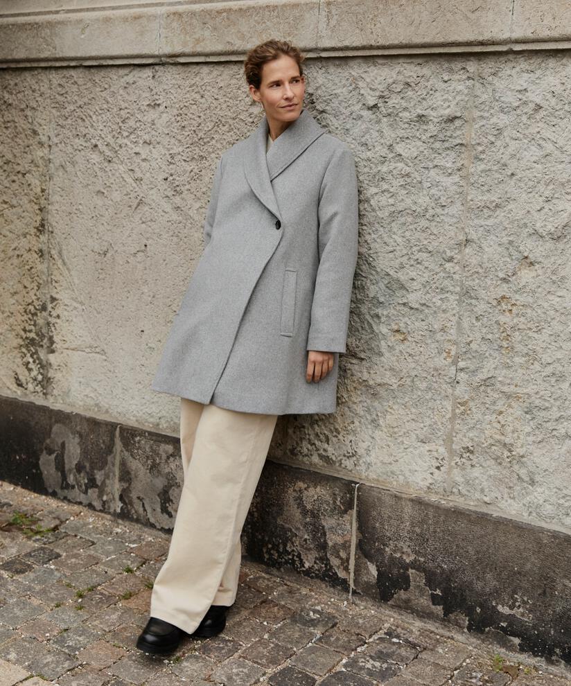 Wollmantel mit Thermofutter und Schlitz hinten, M. Grey mel.