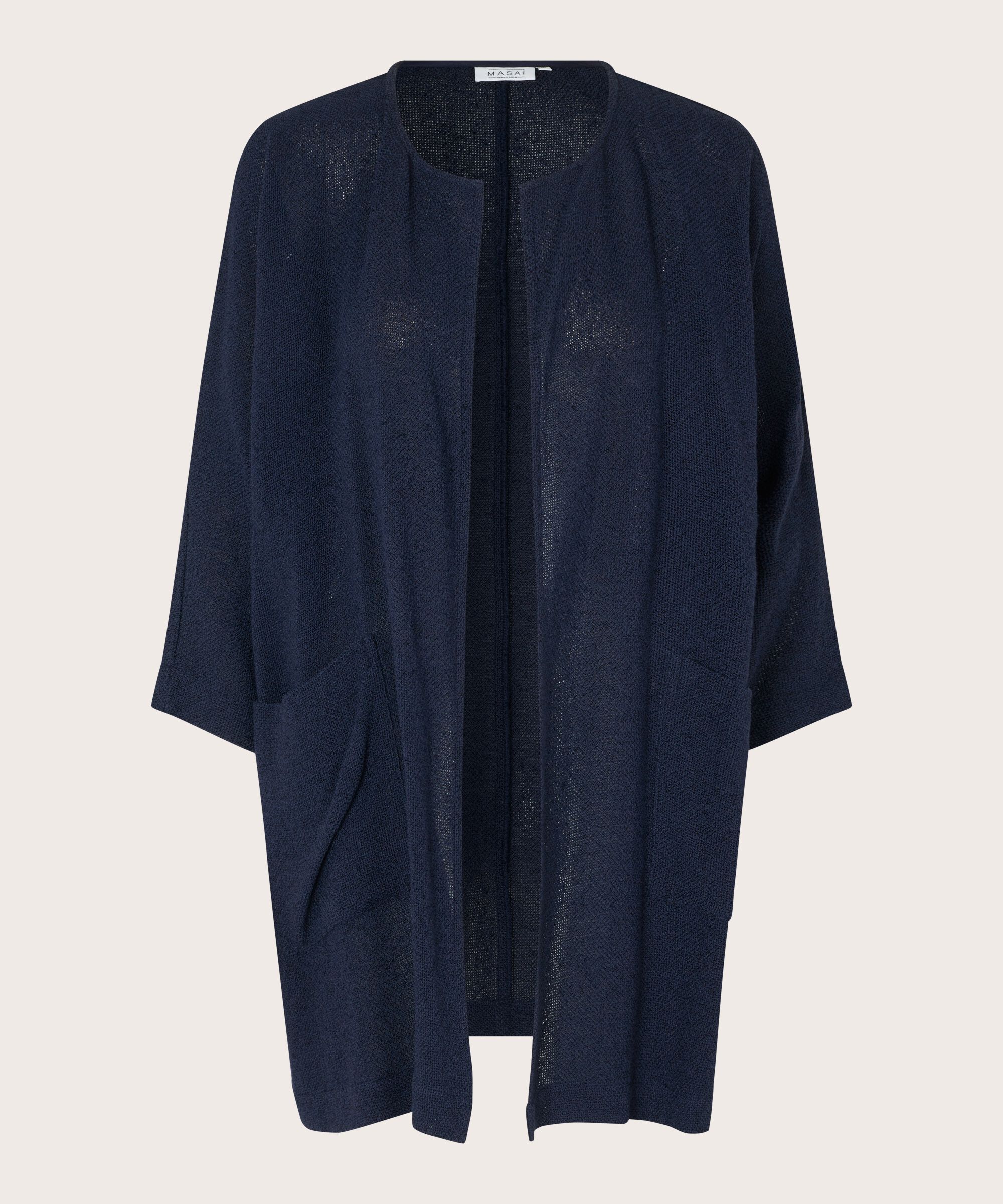 Lange Jacke Aus Bouclé, Navy