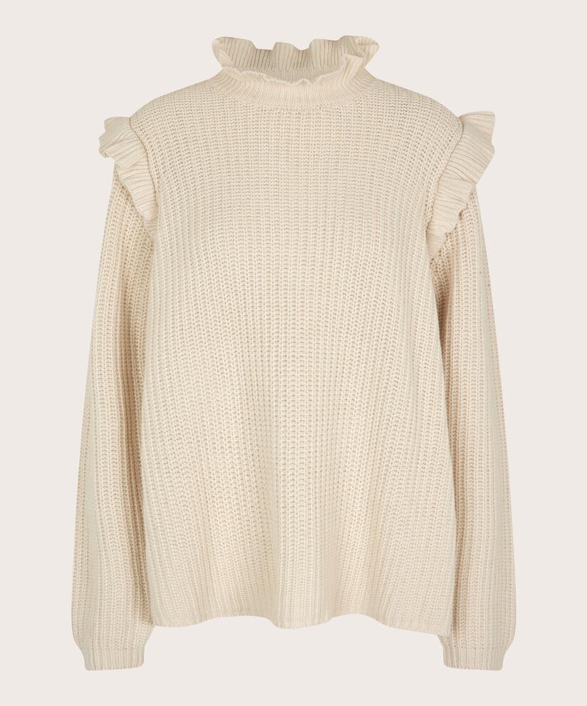 Baumwollstrickpullover mit Rüschen, Whitecap
