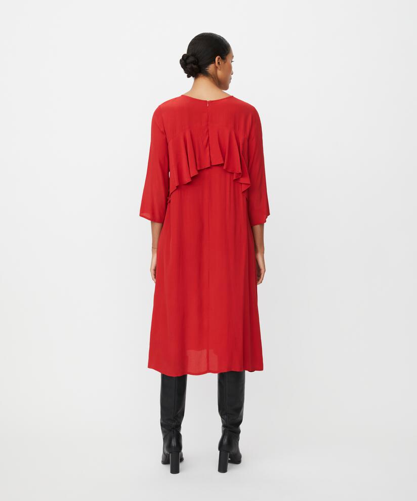 Viskosekleid mit Rundhalsausschnitt und Rüschen, Scarlet Sage