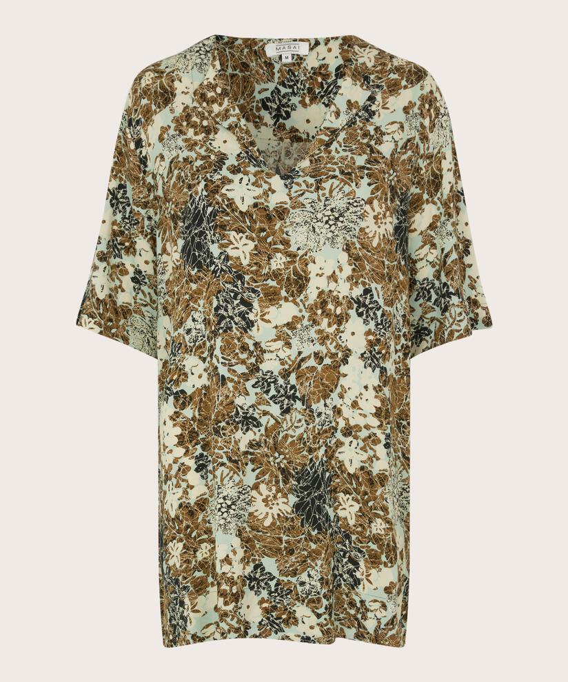 Gemusterte Viskose-Tunika mit halblangen Ärmeln, Bok Choy