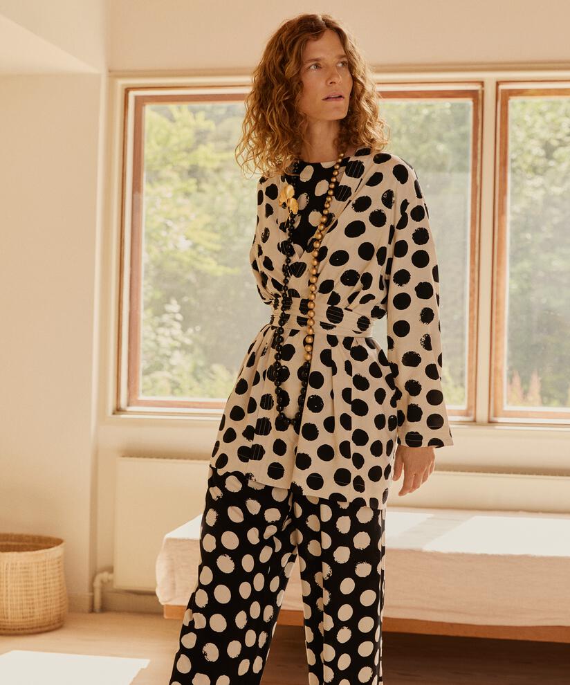 Gepunktete Jacke mit Bindeband in der Taille, Fog