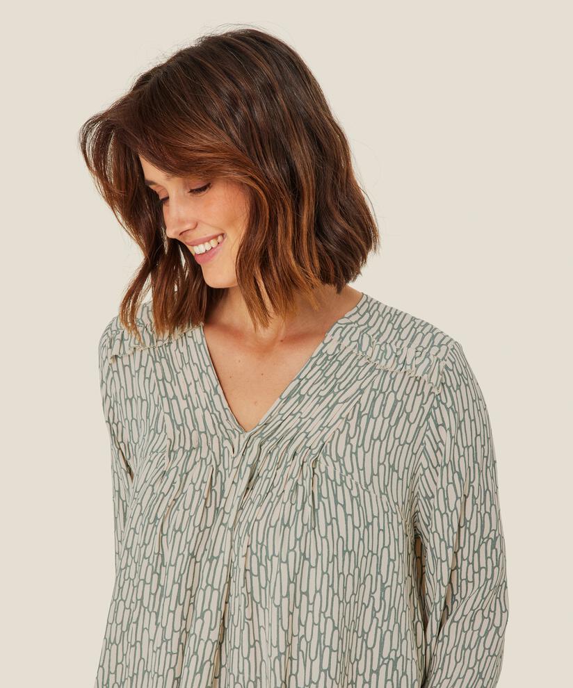 Viskosebluse mit V-Ausschnitt und Wade, Balsam Green