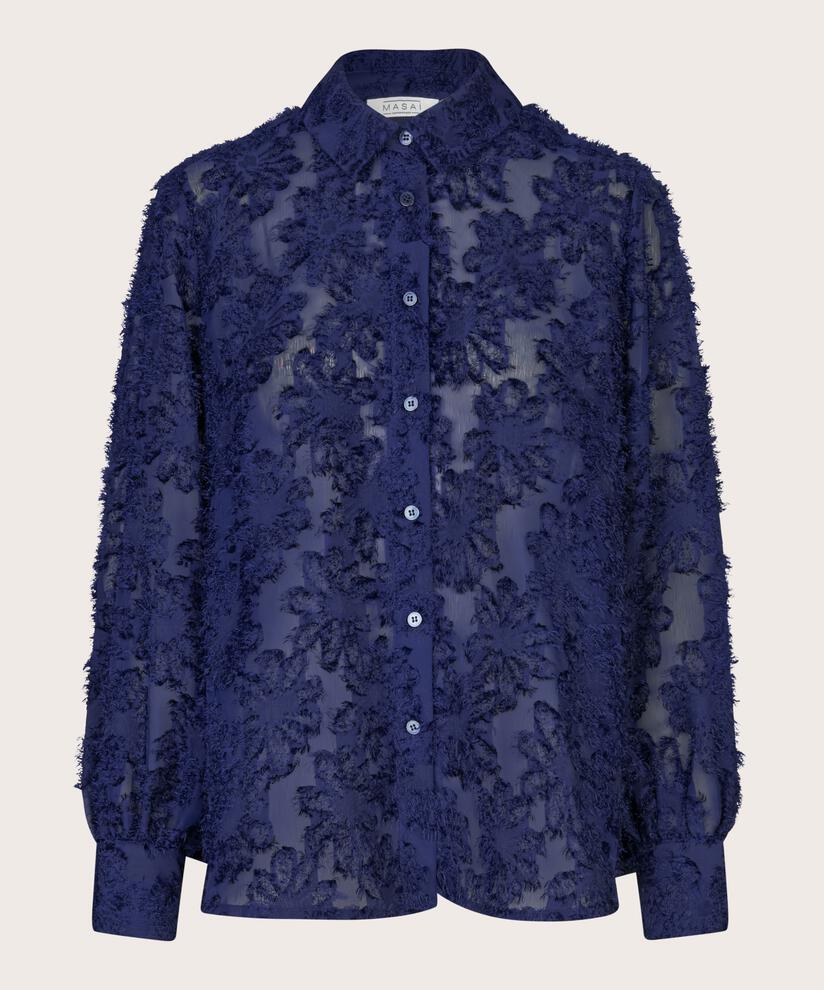 transparentes Hemd mit eingewebten Blumen, Medieval blue
