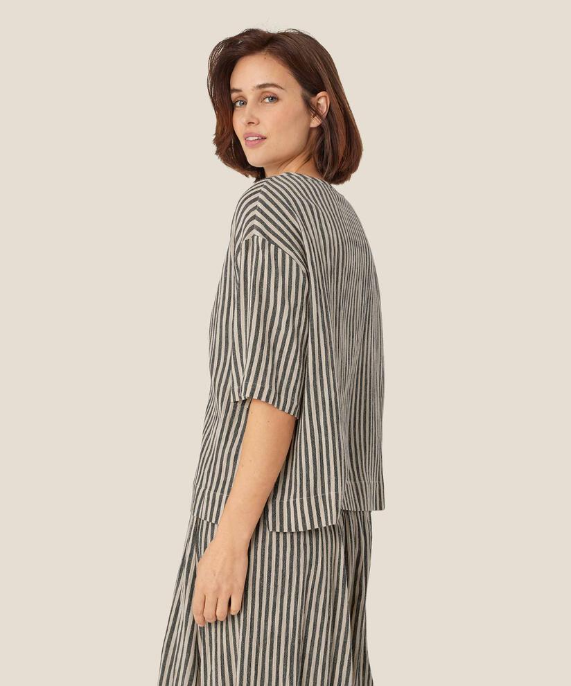 Gestreiftes Top aus Baumwollmischung, Black