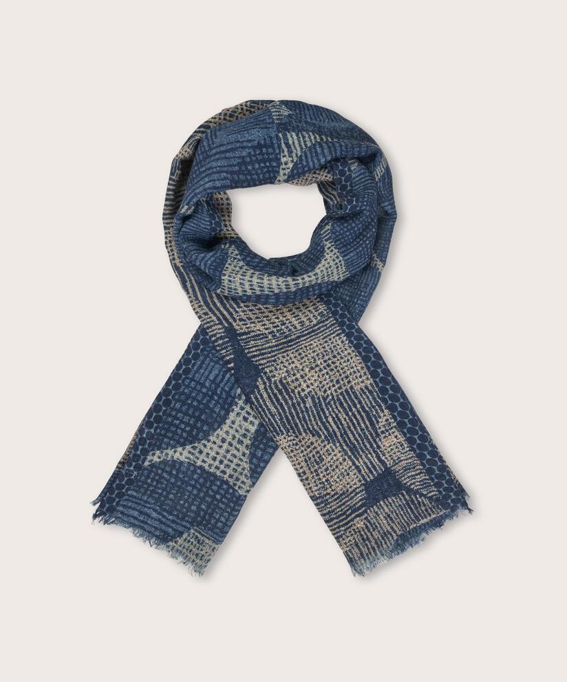blau gemusterter Schal aus reiner Wolle, Proven Blue