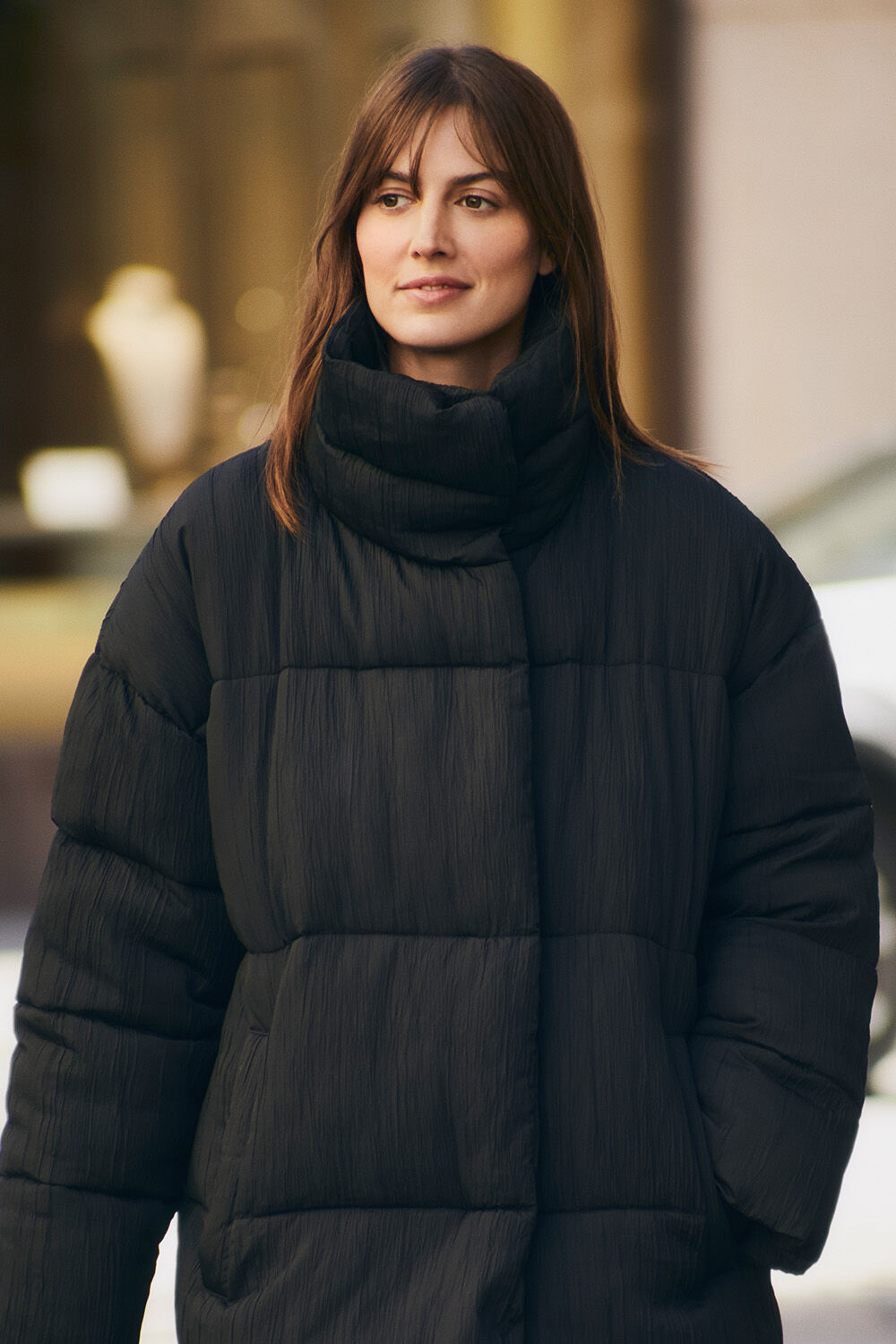 Steppmantel mit asymmetrischem Verschluss - Black
