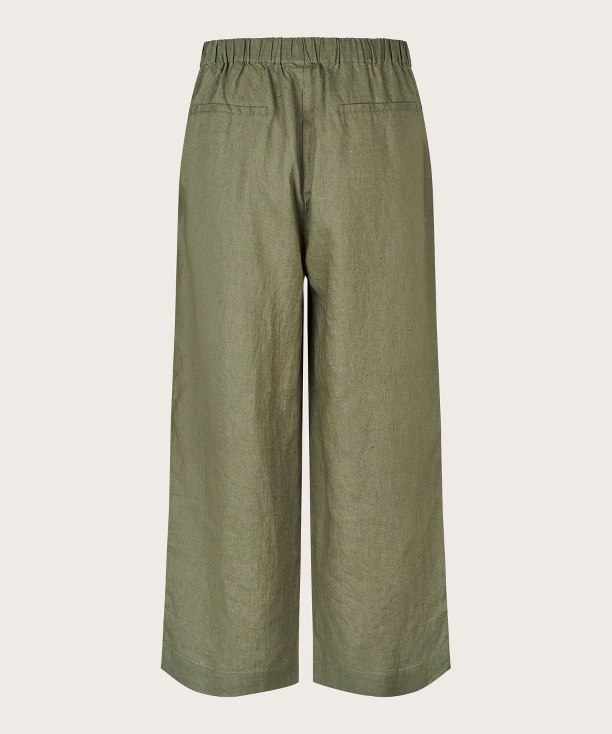 Weite Leinenhose mit elastischem Bund, D. Lichen Green
