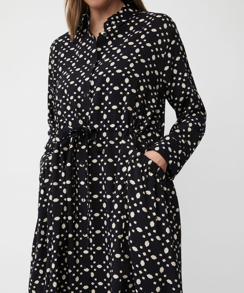 Durchgeknöpftes Viskosekleid mit Bindebändern, Black