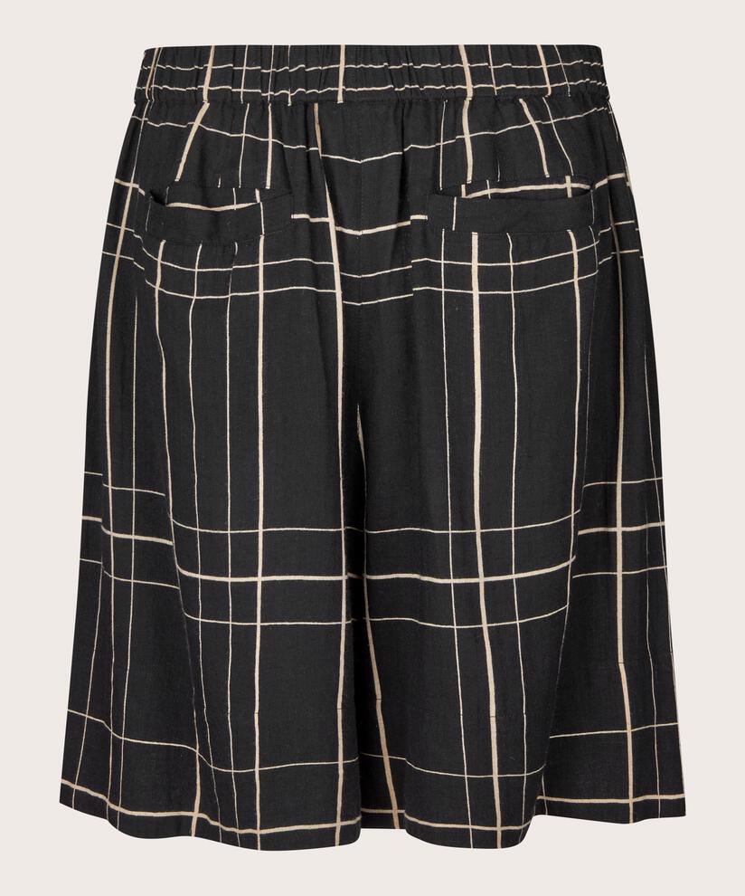 Shorts aus bedrucktem Leinenmix mit Gummizug hinten, Black