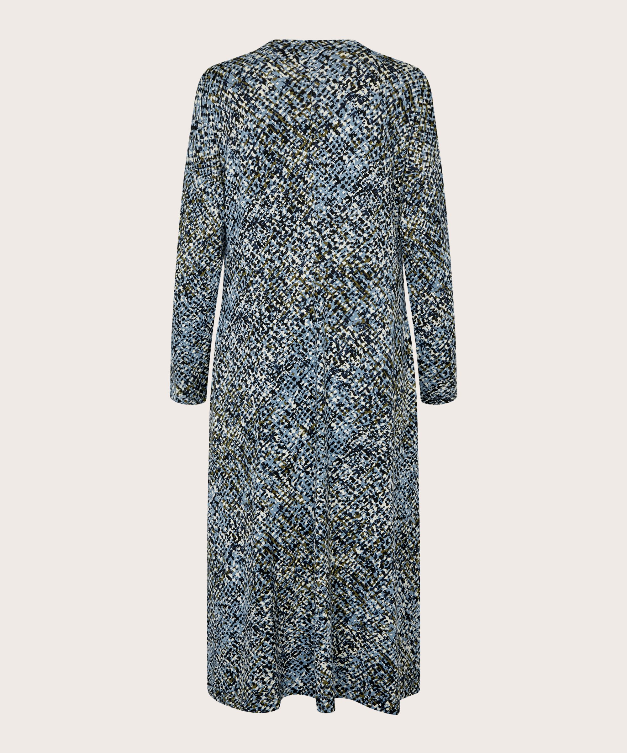 gemustertes Jerseykleid mit Eingrifftaschen und V-Ausschnitt, Proven Blue