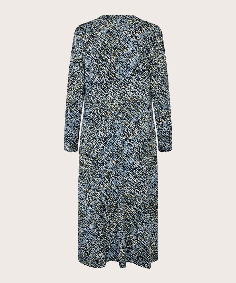 gemustertes Jerseykleid mit Eingrifftaschen und V-Ausschnitt, Proven Blue