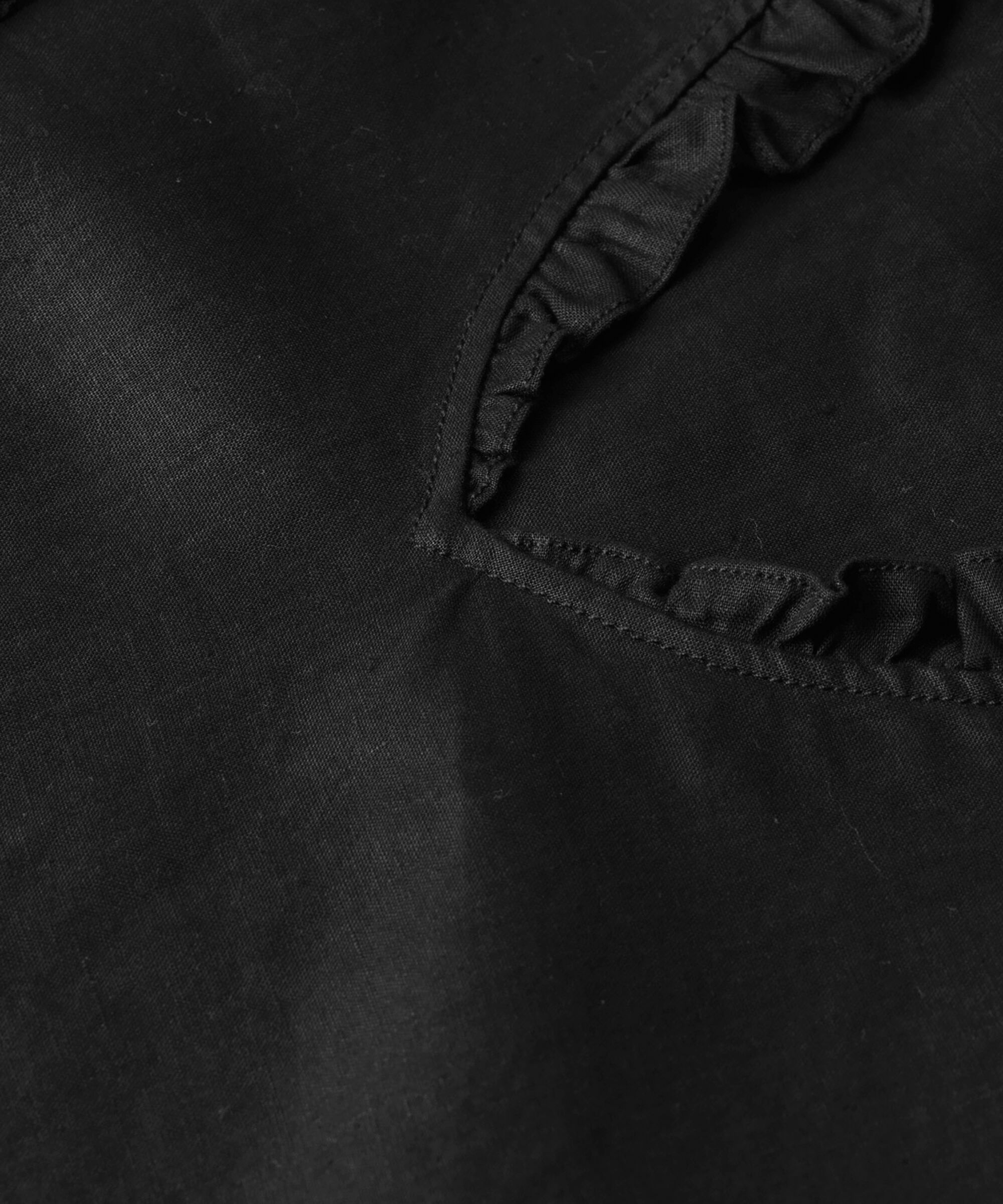 kurzärmliges Leinenkleid mit gerüschtem Ausschnitt, Black