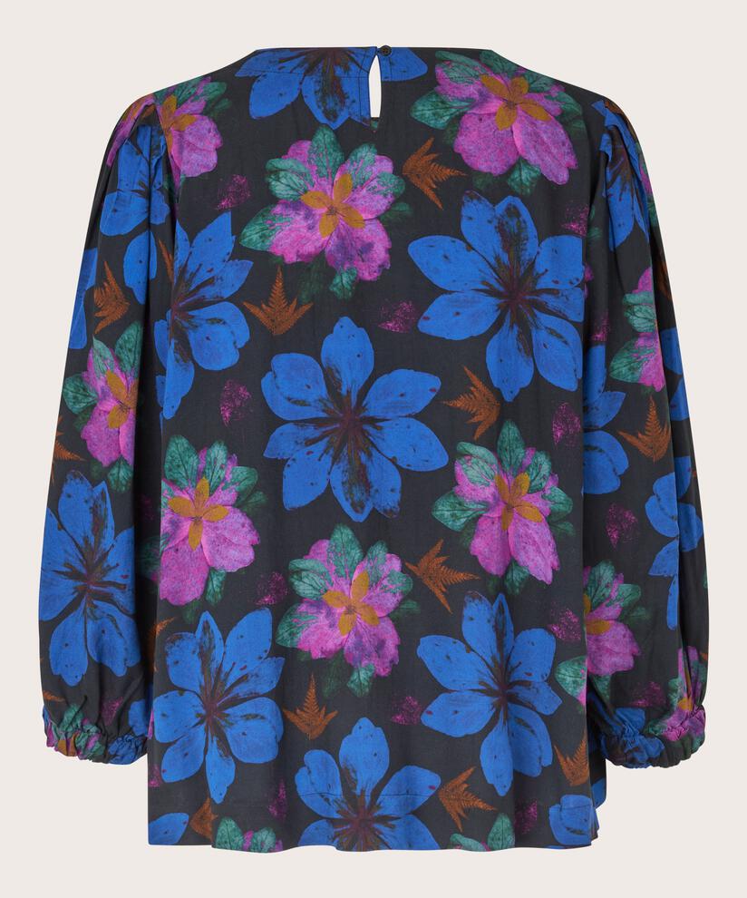Viskosebluse mit Rundhalsausschnitt, Wild Aster