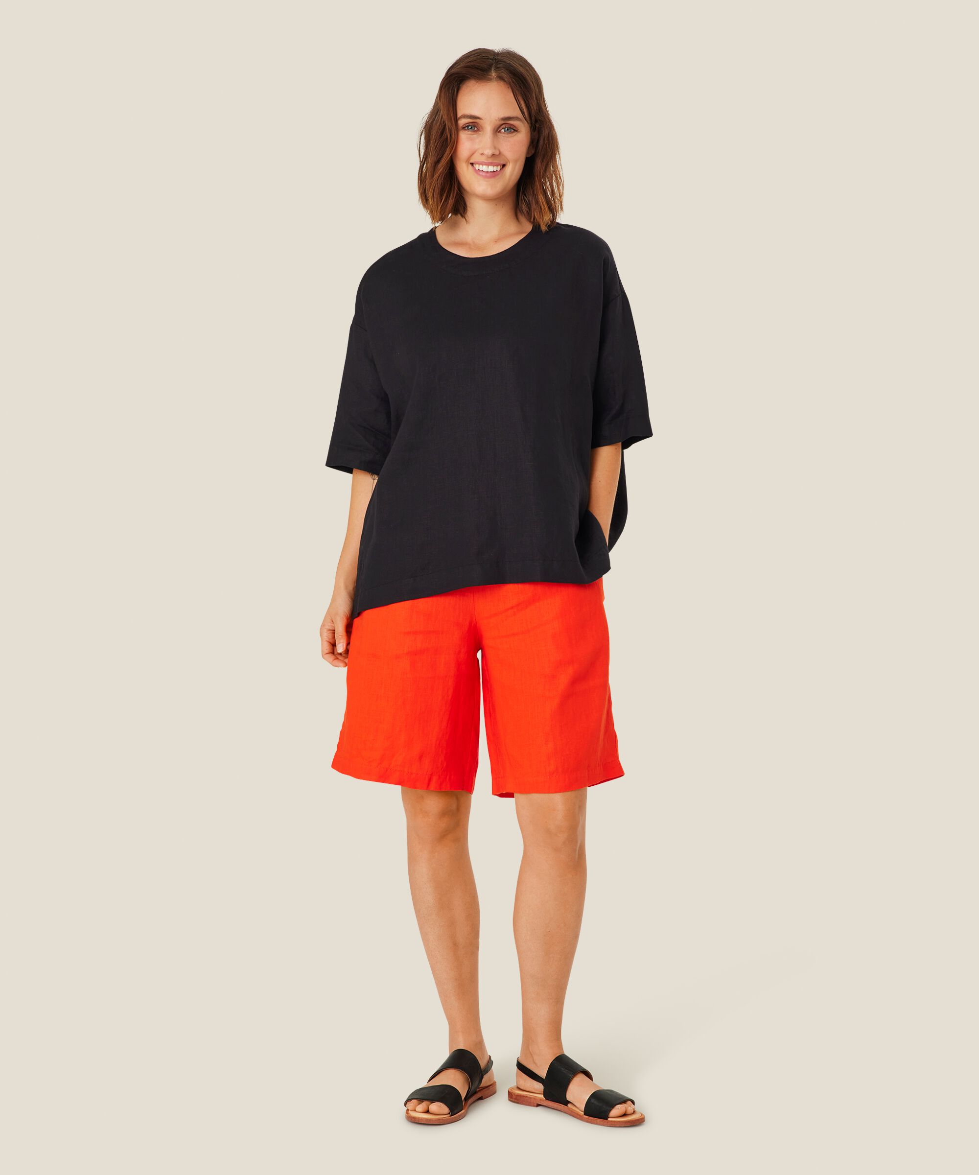 Viskosebluse Mit 1/2 Ärmeln, Black