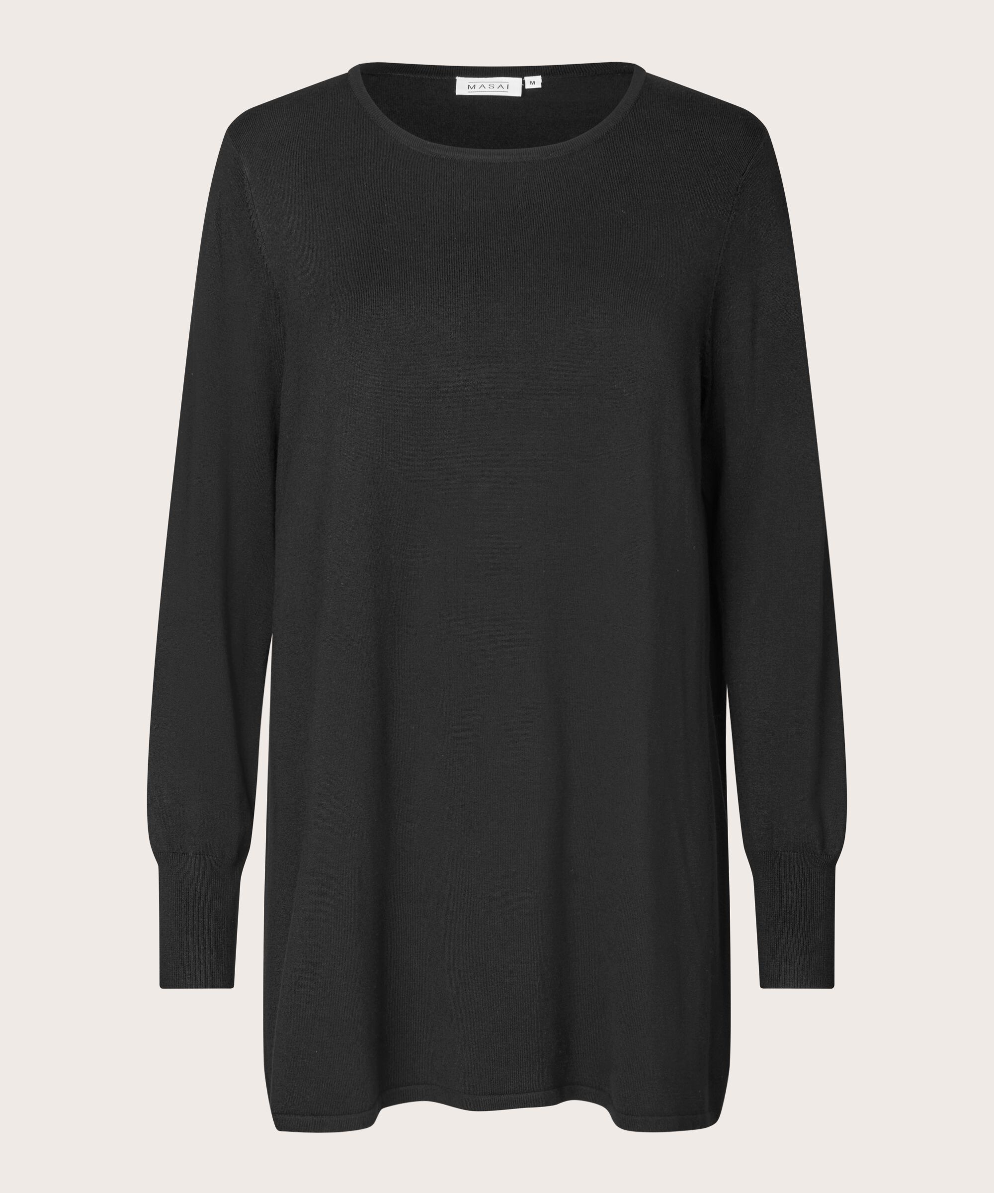 langärmliger Rundhals-Strickpullover, Black