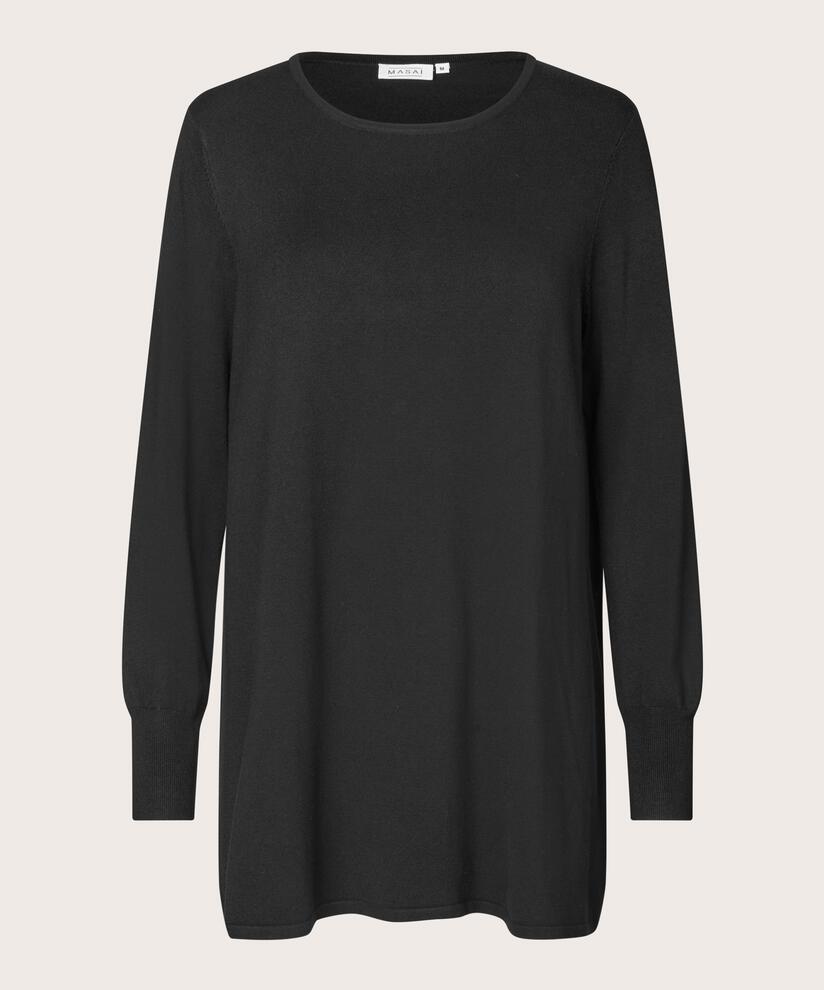langärmliger Rundhals-Strickpullover, Black