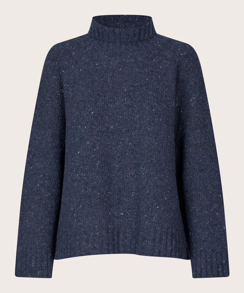 Rollkragenpullover aus Wollmischung mit gerippten Kanten, Navy Blazer