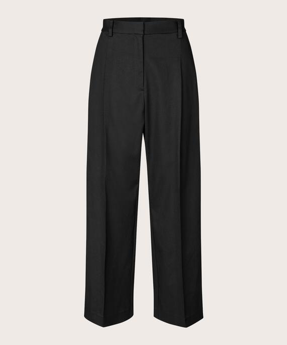 Hose mit weitem Bein, Bügelfalten und Eingrifftaschen, Black