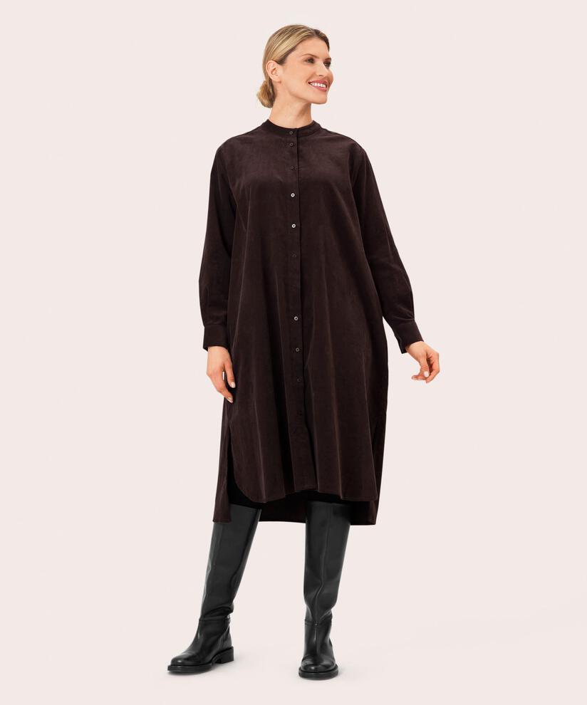 Hemdkleid aus Samt mit Eingrifftaschen, Coffee Bean
