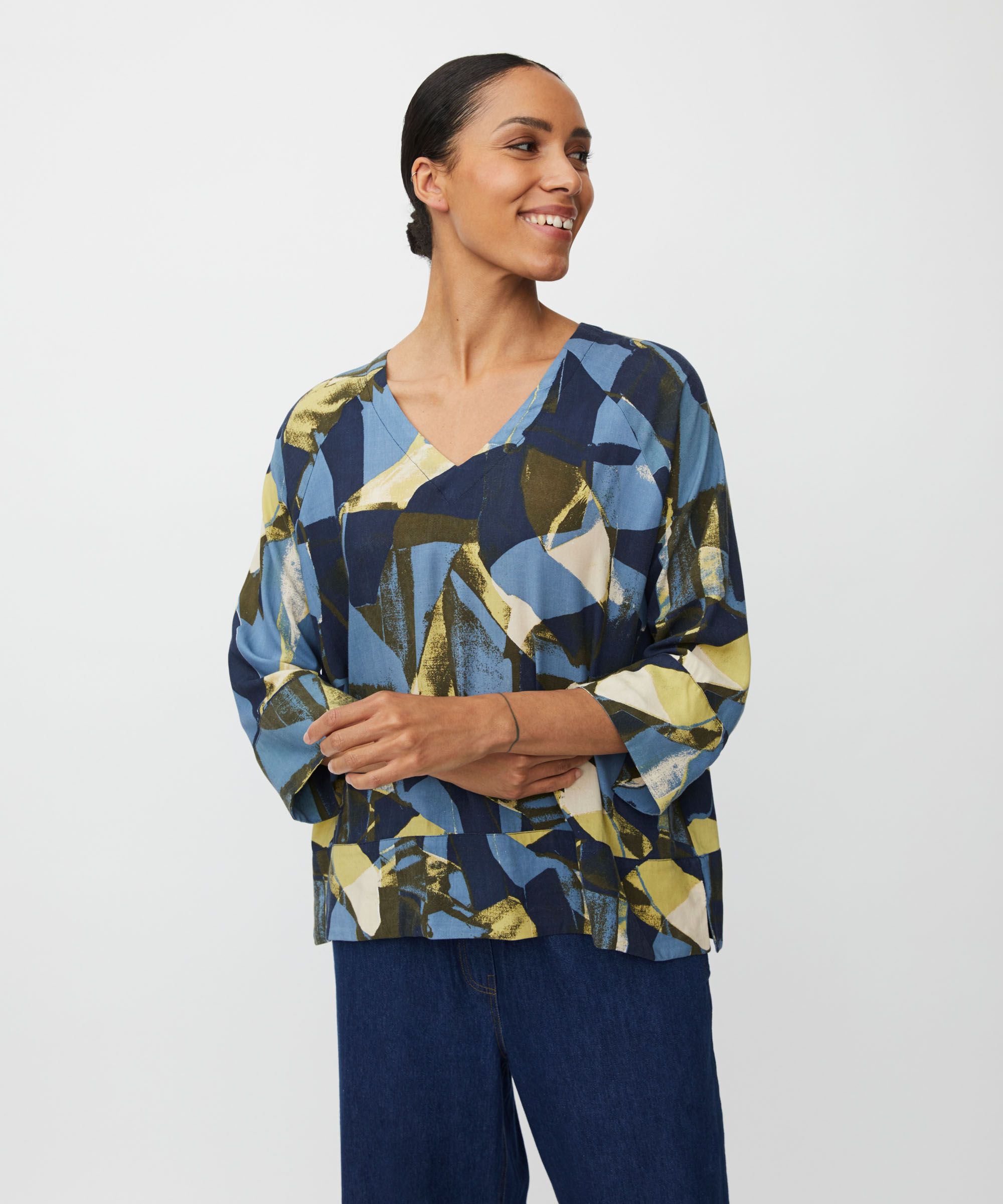 Viskosebluse Mit V-ausschnitt, Proven Blue
