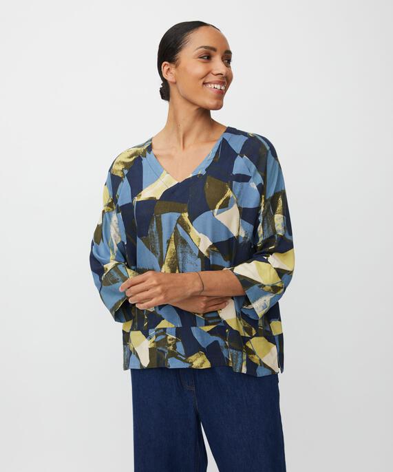 Viskosebluse Mit V-ausschnitt, Proven Blue