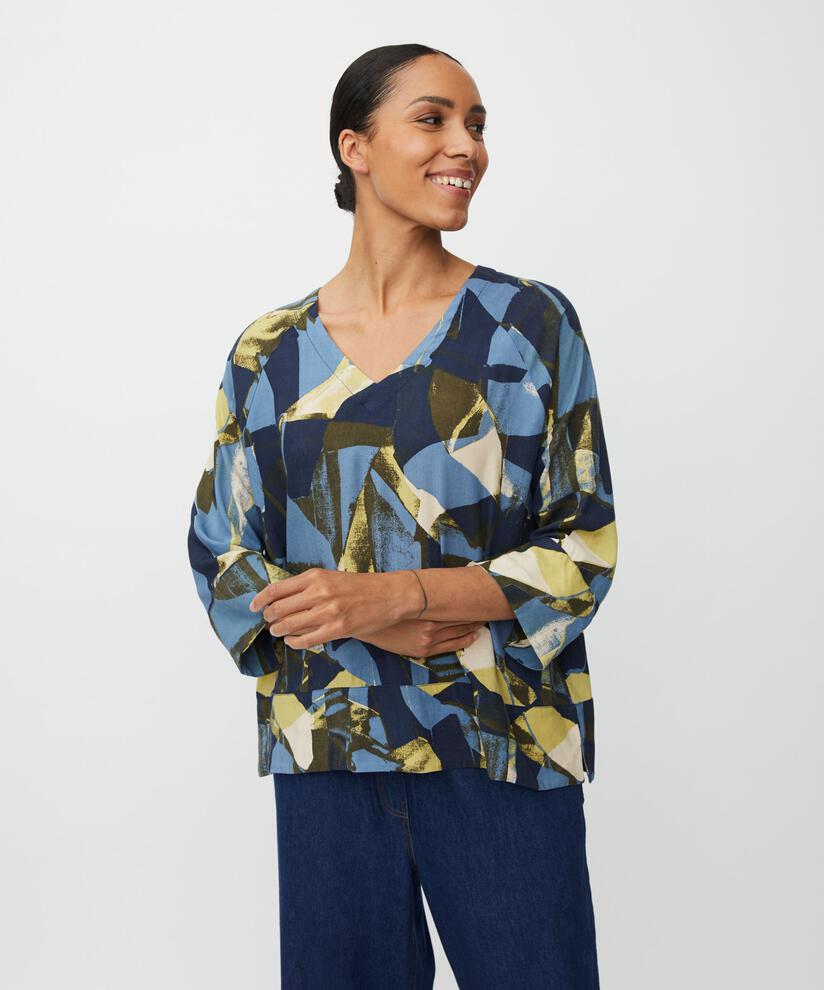 Viskosebluse Mit V-ausschnitt, Proven Blue