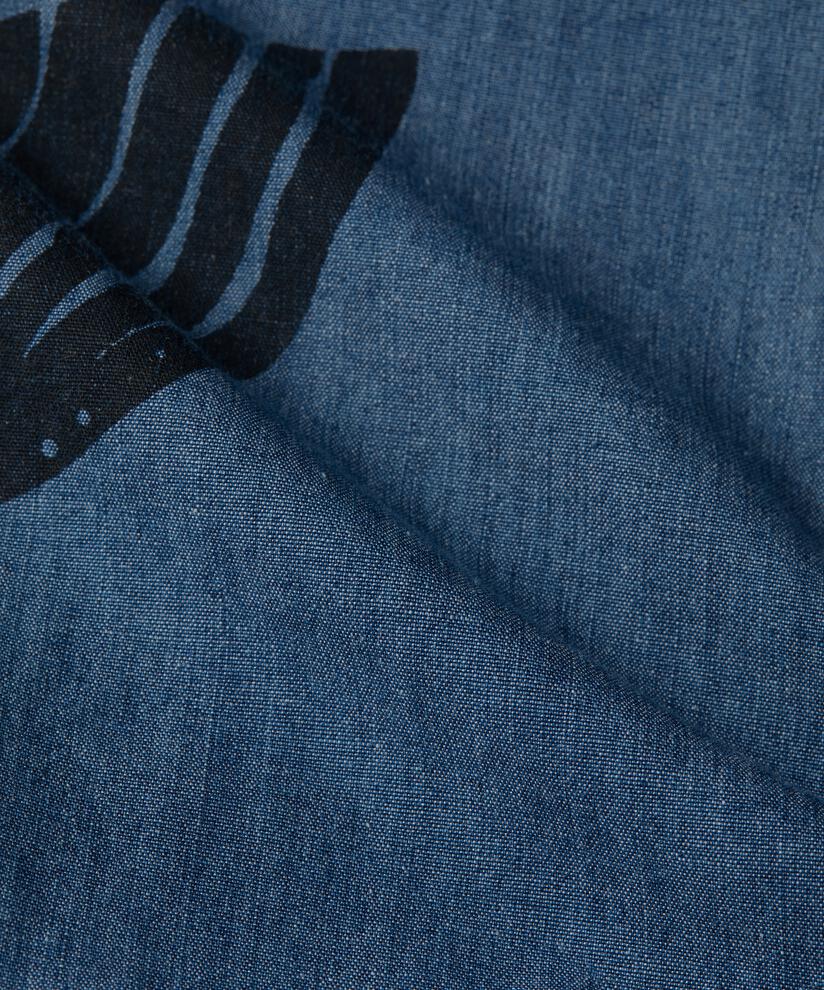 Bedruckte Jeansjacke mit Bindeband in der Taille, Dark Denim