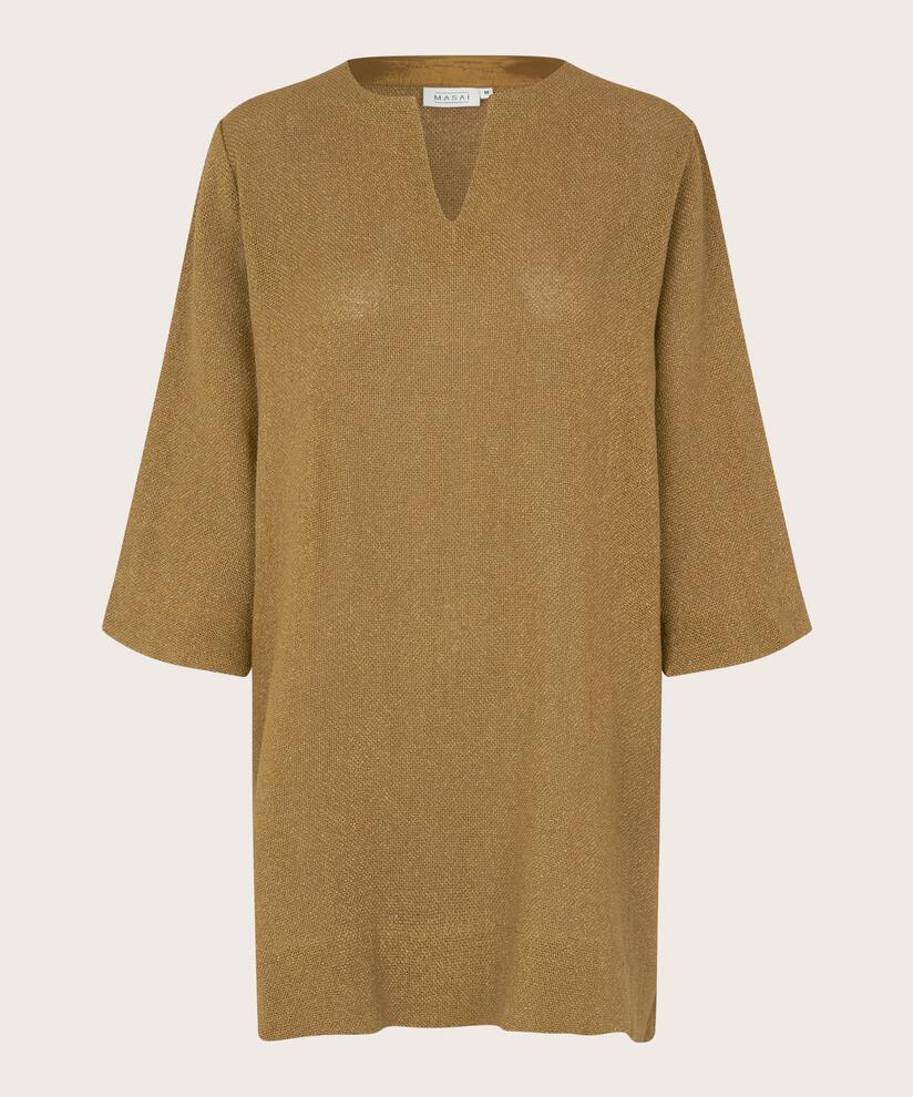 Bouclé-Tunika mit Seitenschlitz, Dull Gold