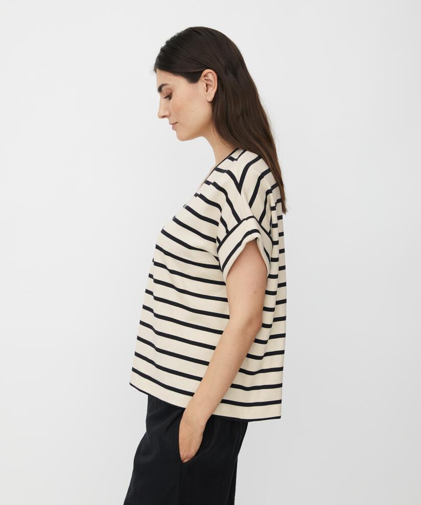 gestreiftes Jersey-T-Shirt mit Rundhalsausschnitt, Whitecap