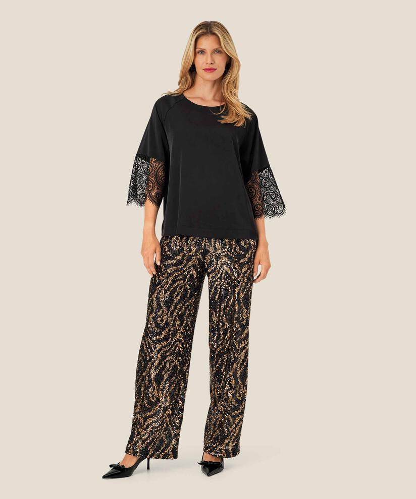 Paillettenhose mit Gummizug und verstecktem Reißverschluss, Black