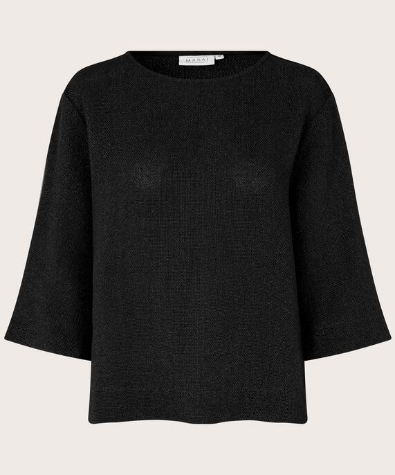 Blouse Bouclée À Manches 3/4, Black