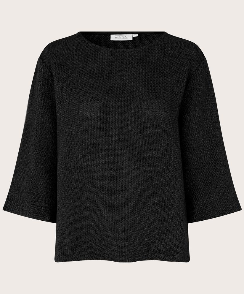 Blouse Bouclée À Manches 3/4, Black