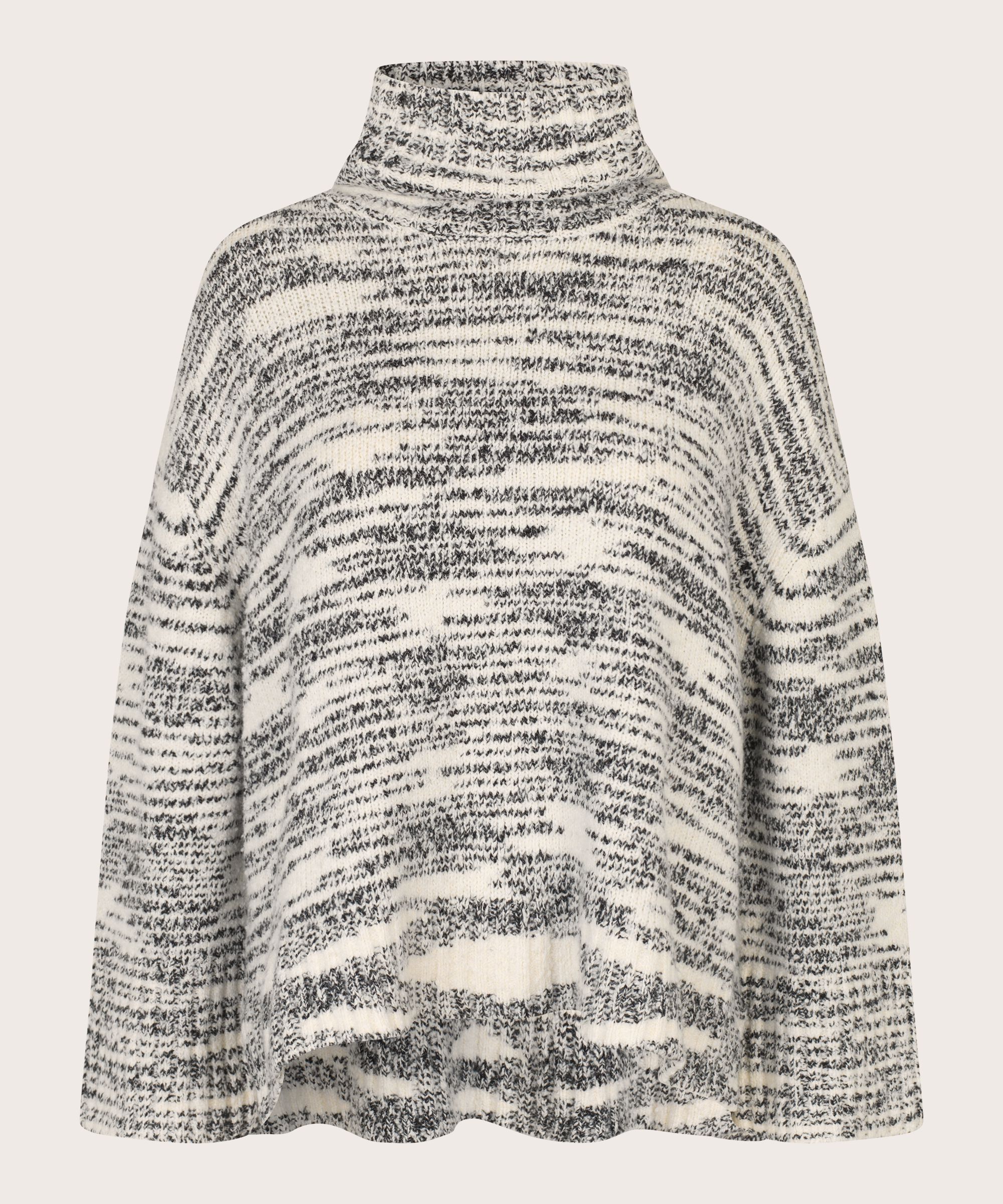 Strickpullover mit hohem Kragen und gerippten Kanten, Black