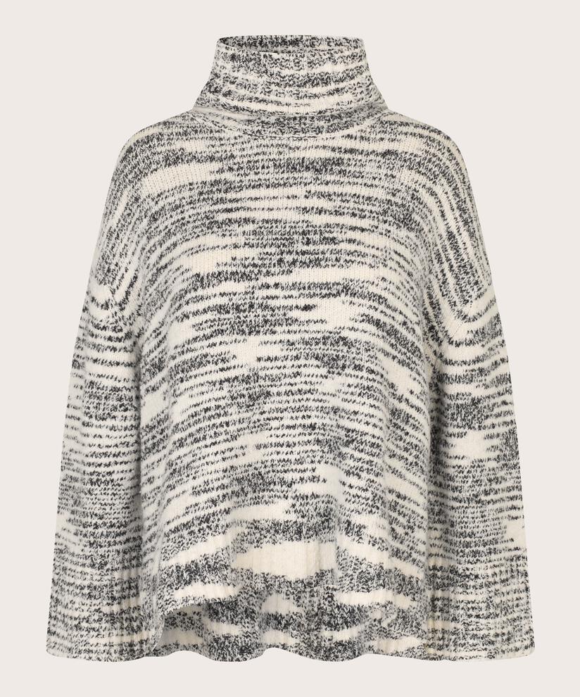 Strickpullover mit hohem Kragen und gerippten Kanten, Black