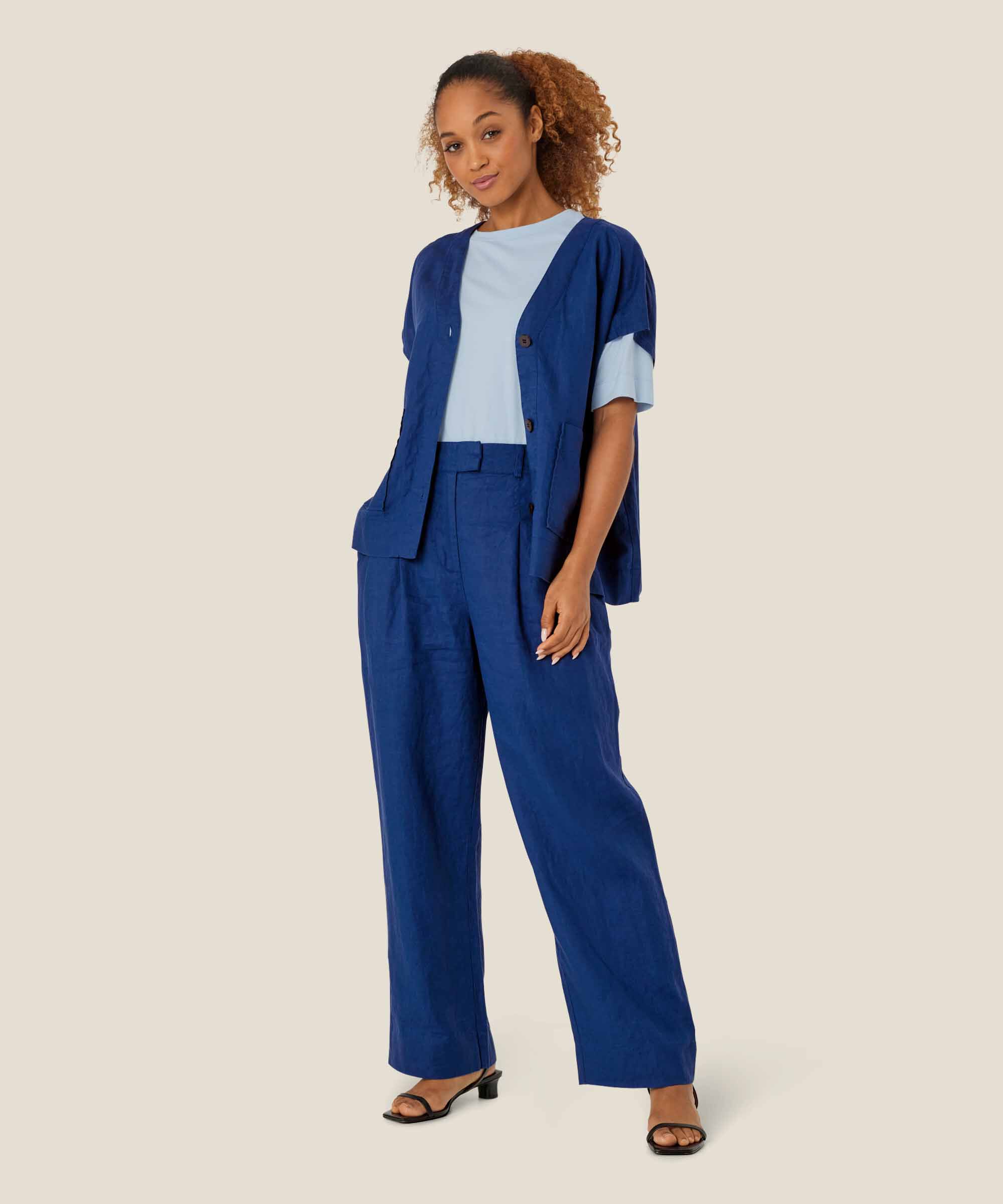 Hemd aus Leinen mit Taschen, Navy Peony