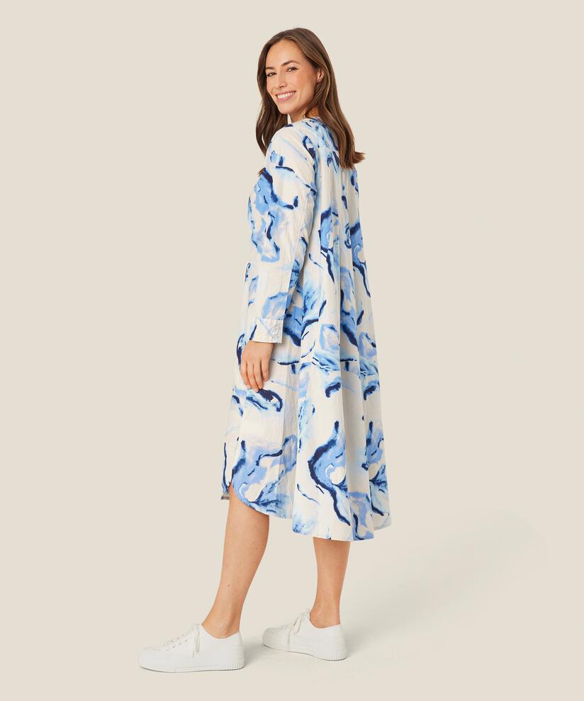 Baumwollkleid mit Bindeband in der Taille und Schlitzen an der Seite, Powder Blue