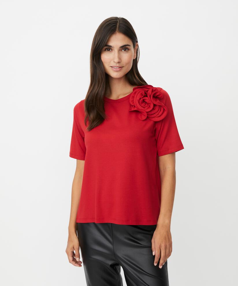 T-Shirt mit abnehmbarer Blumenbrosche, Scarlet Sage