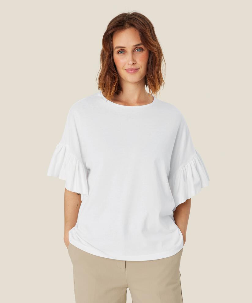 T-Shirt mit Rüschenärmeln, White