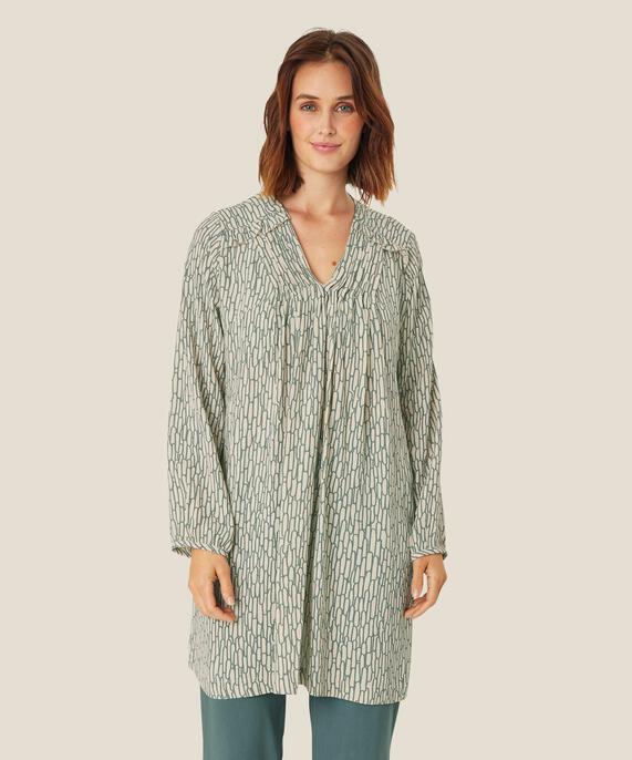 Tunika aus Viskose mit V-Ausschnitt und Wade, Balsam Green