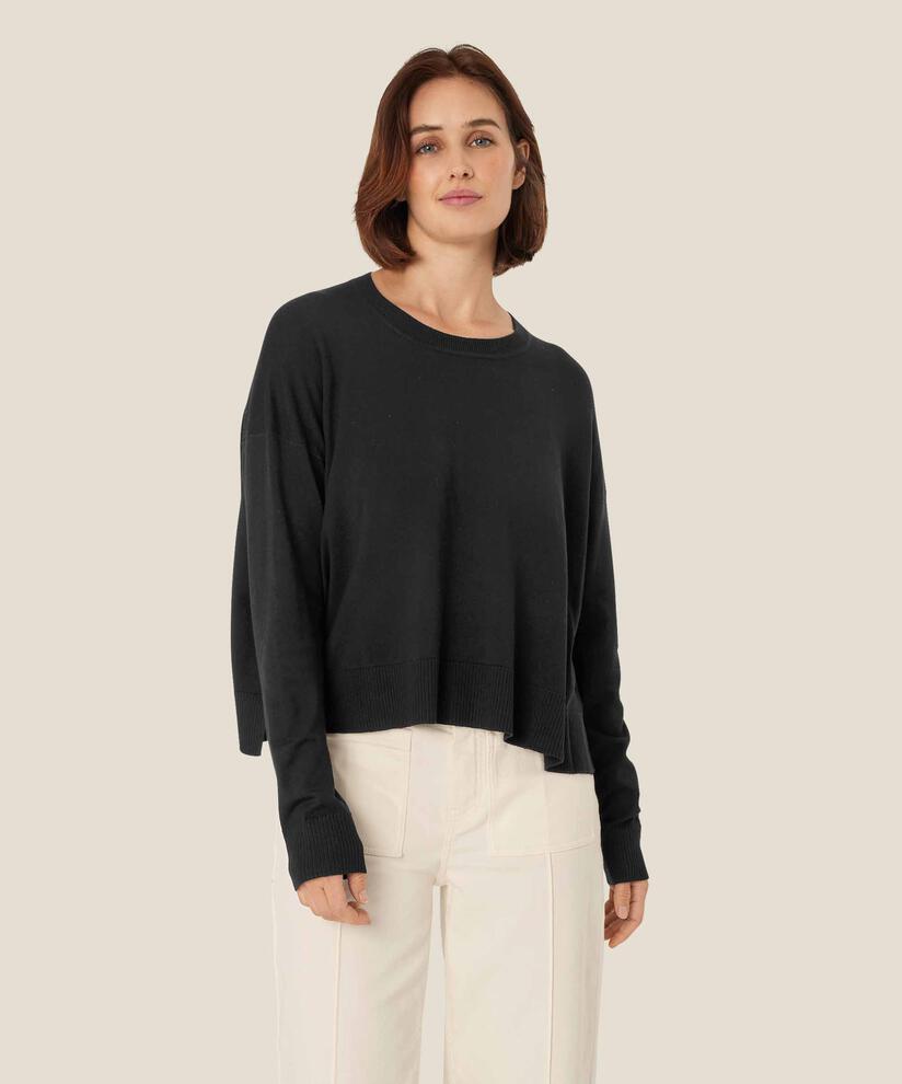 Feinstrick-top Mit Gerippten Kanten, Black
