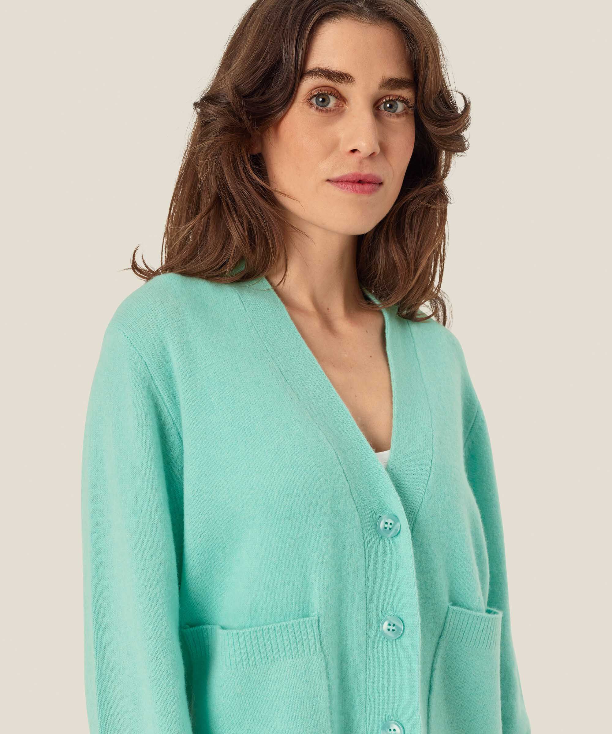 weicher Woll-Cardigan mit Fronttaschen, P. Turquoise