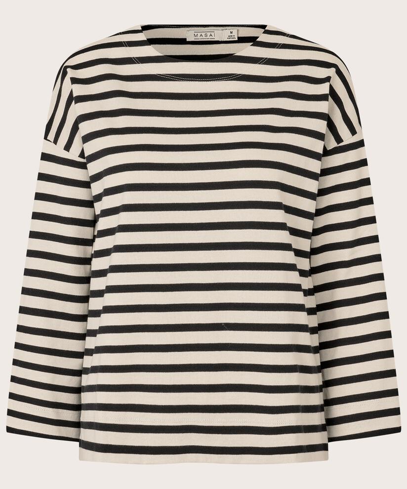 Gestreiftes Jersey-Top mit Rundhalsausschnitt, Black