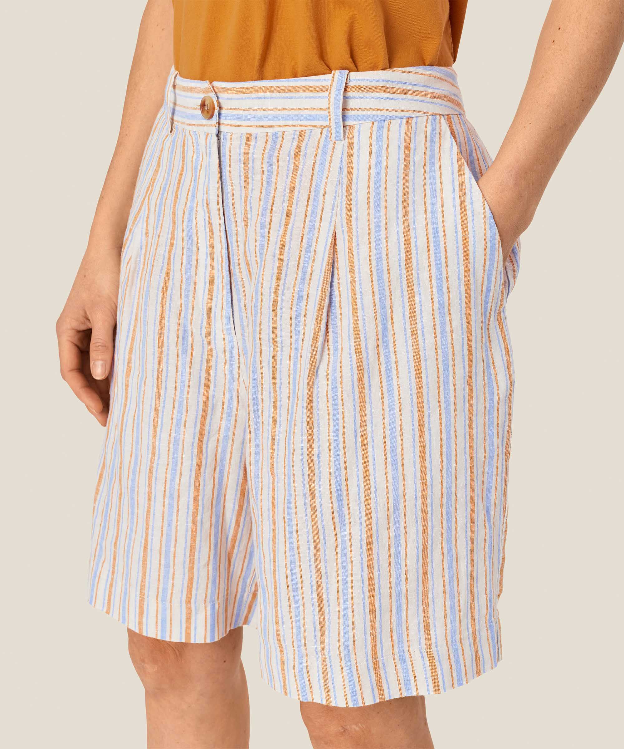 gestreifte Leinenshorts mit Gummizug auf der Rückseite, Inca Gold