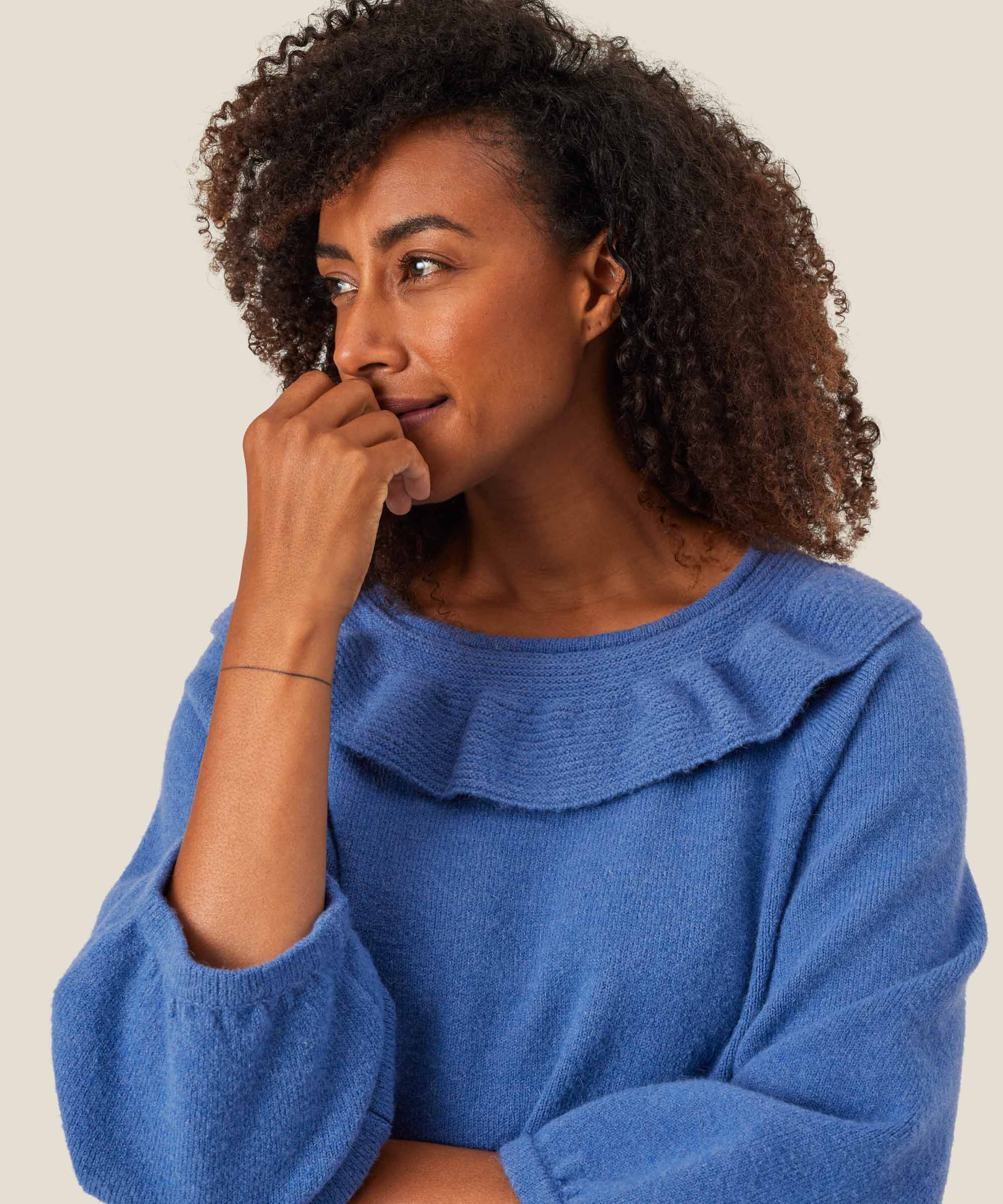 Strickpullover mit geripptem Kragen, Federal Blue